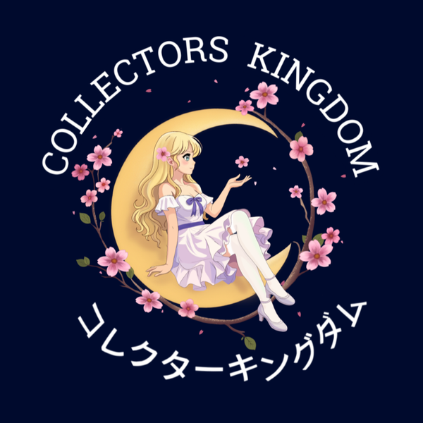Logo of 'Collectors Kingdom' featuring a girl sitting on a moon with cherry blossoms.