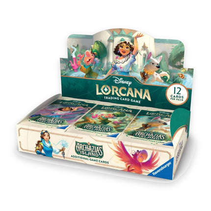 Disney Lorcana Archazia's Island booster display box open with 24 booster packs