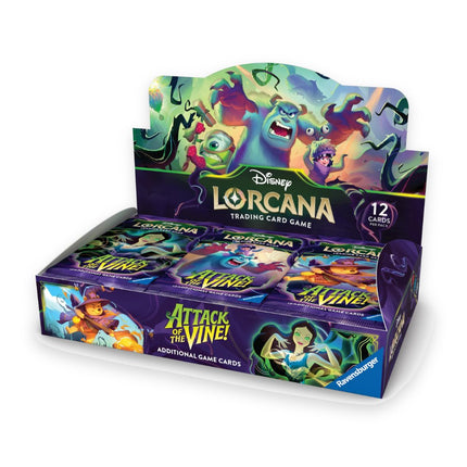 Disney Lorcana Attack of the Vine! booster display box open with 24 booster packs