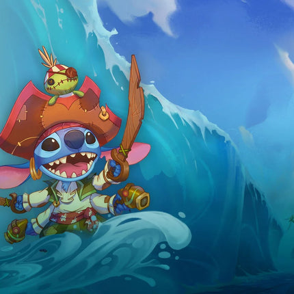 Disney Lorcana Azurite Sea artwork featuring Stitch as a pirate