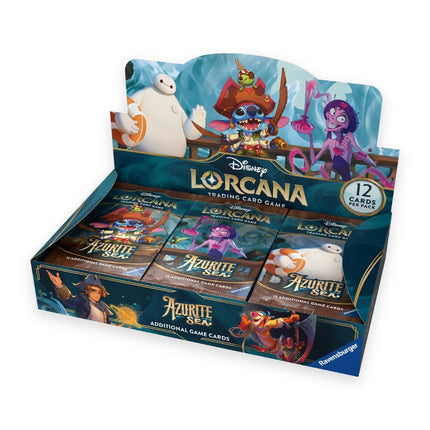Disney Lorcana Azurite Sea booster display box open with 24 booster packs