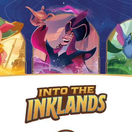 Disney Lorcana Into the Inklands artwork featuring Piglet, Jafar and Stitch