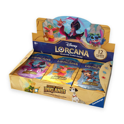 Disney Lorcana Into the Inklands booster display box open with 24 booster packs