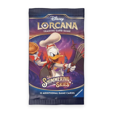 Disney Lorcana Shimmering Skies booster pack, front of sealed pack