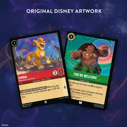 Disney Lorcana Shimmering Skies cards showing original Disney artwork