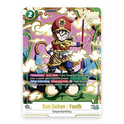 Son Gohan: Youth FB03-139 alternate art secret rare from Raging Roar