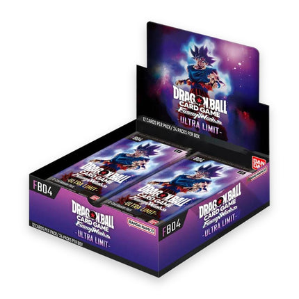 Dragon Ball Super Fusion World Ultra Limit FB04 booster box, open display of 24 packs