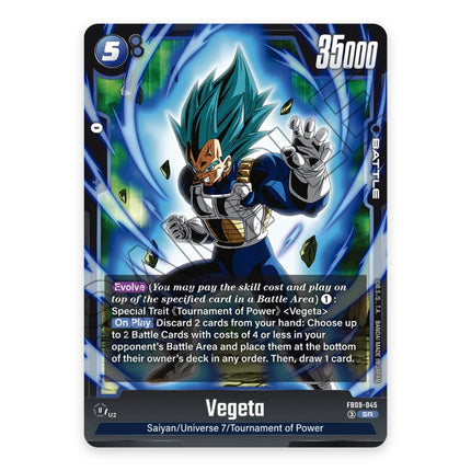 Vegeta SR FB09-045, a chase card from English Dragon Ball Super Card Game Dual Evolution