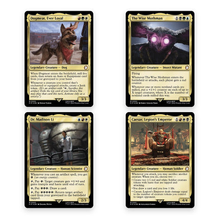 Fallout Commander face cards - Dogmeat, The Wise Mothman, Dr. Madison Li and Caesar