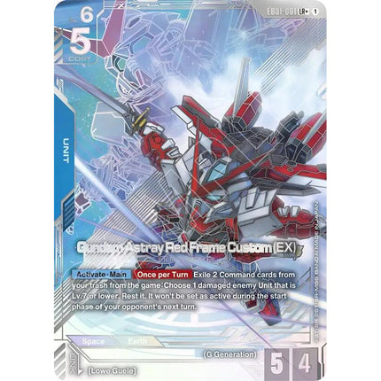 Gundam Astray Red Frame Custom Legend Rare+ alternate art EB01-001, a chase card from English Gundam Card Game Eternal Nexus