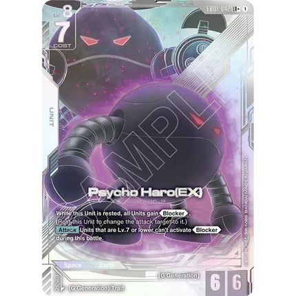 Psycho Haro Legend Rare+ alternate art EB01-042, a chase card from English Gundam Card Game Eternal Nexus