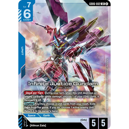 Infinite Justice Gundam Legend Rare GD06-002, a chase card from English Gundam Card Game Stardust Trails