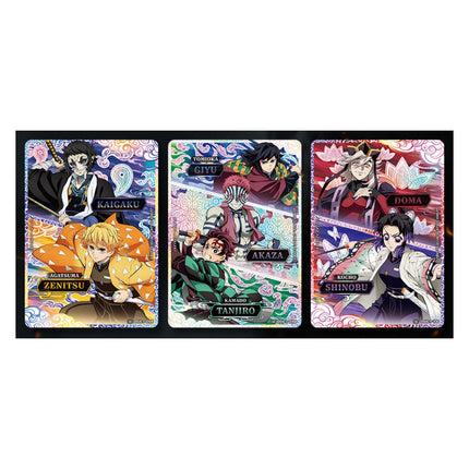 HR cards from Demon Slayer Infinity Castle Collect Card (Mapniverse): Kaigaku & Zenitsu, Giyu & Tanjiro vs Akaza, Doma & Shinobu