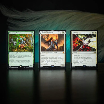 Key cards from the Magic: The Gathering Lorwyn Eclipsed Theme Deck: Angels