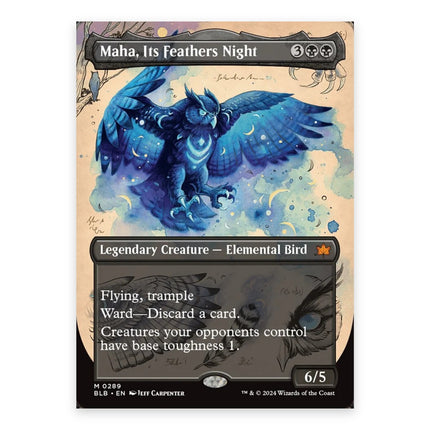 Maha, Its Feathers Night (Bonus) Mythic BLB 289, a chase card from English Magic: The Gathering Bloomburrow