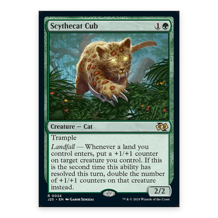 Scythecat Cub Rare J25 24, a chase card from English Magic: The Gathering Foundations