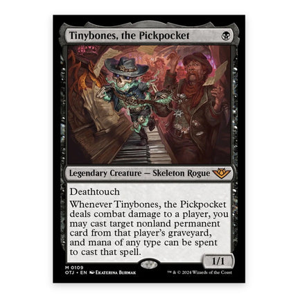Tinybones, the Pickpocket Mythic 109, a chase card from English Magic: The Gathering Outlaws of Thunder Junction (OTJ)