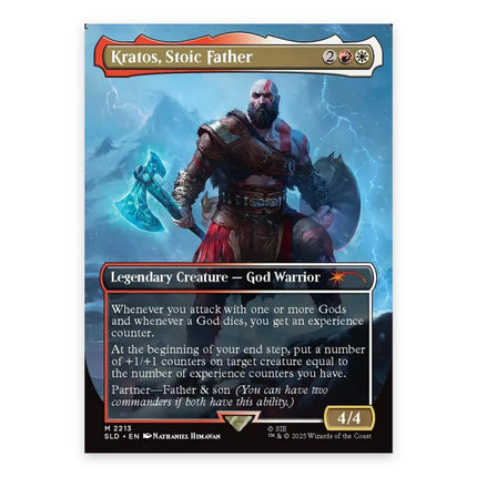 Kratos, Stoic Father Mythic SLD 2213, a chase card from English Magic: The Gathering Secret Lair x God of War