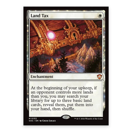 Land Tax Mythic SOC 153, a chase card from English Magic: The Gathering Secrets of Strixhaven