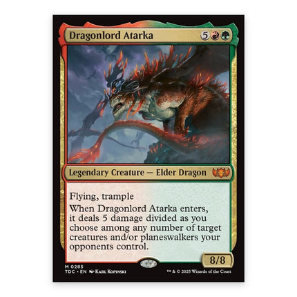 Dragonlord Atarka Mythic TDC 285, a chase card from English Magic: The Gathering Tarkir Dragonstorm