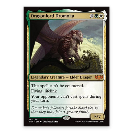 Dragonlord Dromoka Mythic TDC 286, a chase card from English Magic: The Gathering Tarkir Dragonstorm
