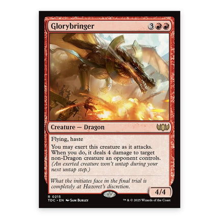 Glorybringer Rare TDC 215, a chase card from English Magic: The Gathering Tarkir Dragonstorm