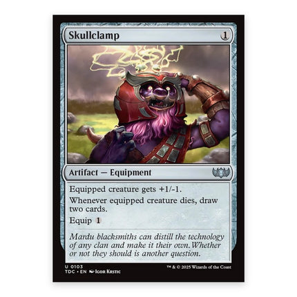 Skullclamp Uncommon TDC 103, a chase card from English Magic: The Gathering Tarkir Dragonstorm