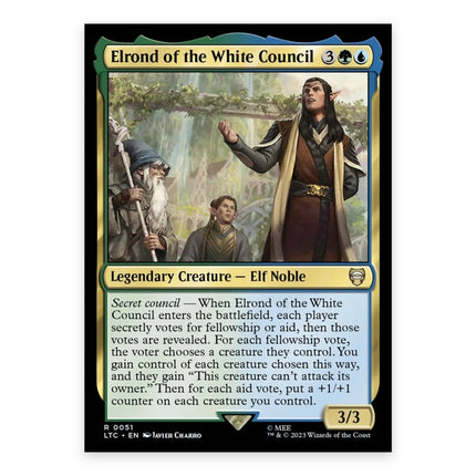 Elrond of the White Council Rare LTC 51, a chase card from English Magic: The Gathering The Lord of the Rings: Tales of Middle-earth