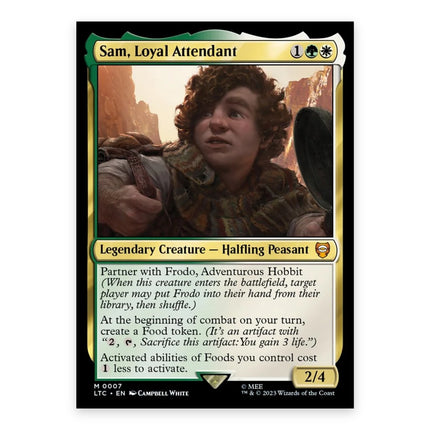 Sam, Loyal Attendant Mythic LTC 7, a chase card from English Magic: The Gathering The Lord of the Rings: Tales of Middle-earth