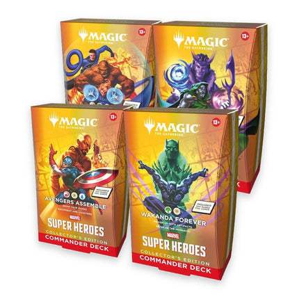 Magic: The Gathering Marvel Super Heroes Collector's Edition Commander Deck display of 4