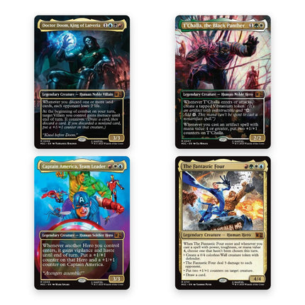 Marvel Super Heroes Commander face cards - Doctor Doom, T'Challa, Captain America and The Fantastic Four