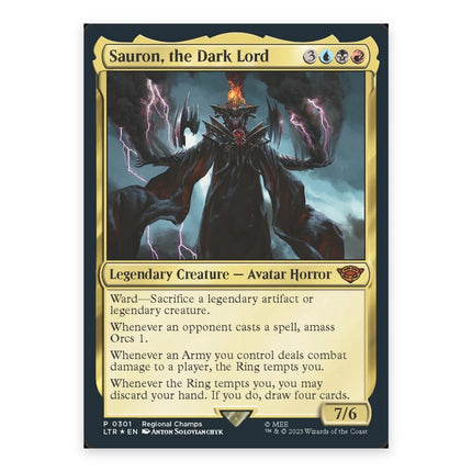 Sauron, the Dark Lord (Bonus) Mythic LTR 301, a chase card from English Magic: The Gathering The Lord of the Rings: Tales of Middle-earth