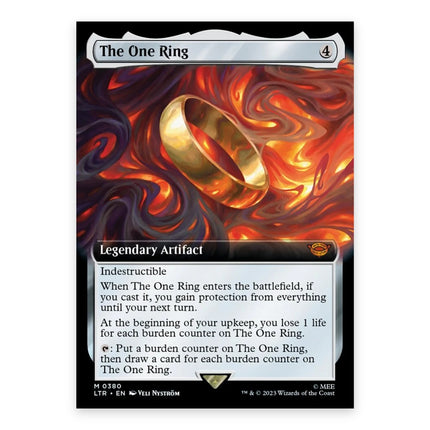 The One Ring (Bonus, borderless) Mythic LTR 380, a chase card from English Magic: The Gathering The Lord of the Rings: Tales of Middle-earth