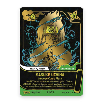 Sasuke Uchiha gold Secret Variant card from Naruto Mythos Konoha Shido 1st Edition