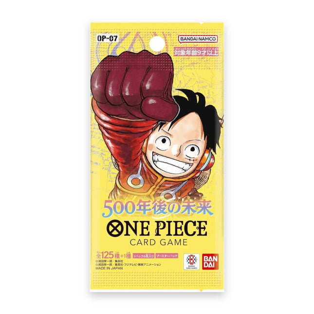 One Piece Card Game 500 Years in the Future OP-07 Japanese Booster Pack, sealed pack front with Luffy