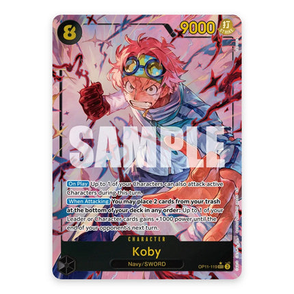 Koby SEC alt art OP11-119, a chase card from English One Piece Card Game A Fist of Divine Speed