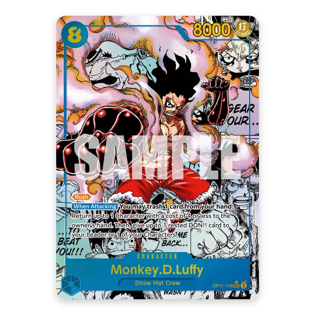 Monkey.D.Luffy SEC manga-style alternate art OP11-118, a chase card from English One Piece Card Game A Fist of Divine Speed