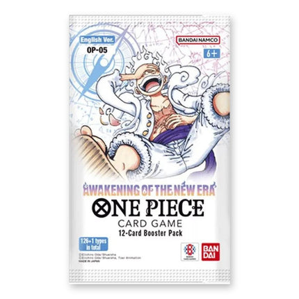One Piece Card Game Awakening of the New Era OP-05 English Booster Pack, sealed pack front with Gear 5 Luffy