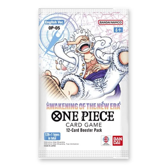 One Piece Card Game Awakening of the New Era OP-05 English Booster Pack, sealed pack front with Gear 5 Luffy