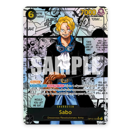 Sabo SEC parallel (_p2) OP13-120, a chase card from English One Piece Card Game Carrying on His Will