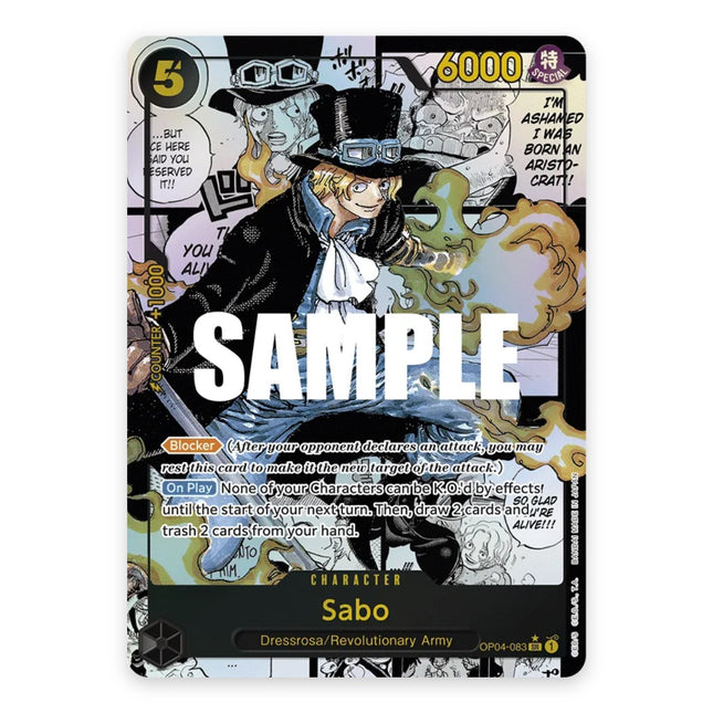 Sabo parallel (_p2) OP04-083, a chase card from English One Piece Card Game Devil Fruits Collection Vol.1