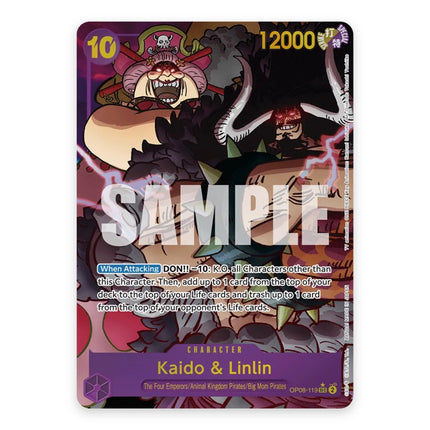 Kaido & Linlin SEC alt art OP08-119, a chase card from English One Piece Card Game Devil Fruits Collection Vol.2