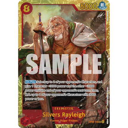 Silvers Rayleigh Secret Rare OP08-118, English chase card from One Piece Card Game Two Legends OP-08