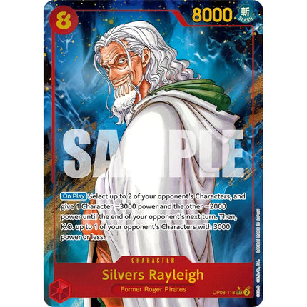 Silvers Rayleigh Secret Rare parallel art OP08-118, English chase card from One Piece Card Game Two Legends OP-08