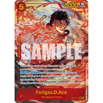 Portgas.D.Ace Secret Rare parallel art OP16-118, English chase card from One Piece Card Game The Time of Battle OP-16