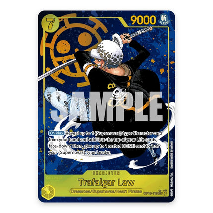 Trafalgar Law SEC OP10-119 full-colour art, a chase card from English One Piece Card Game Royal Blood