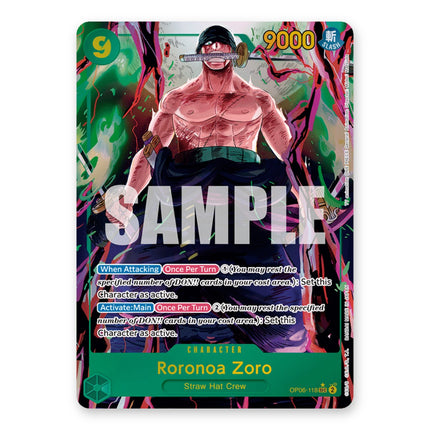 Roronoa Zoro Manga Rare SEC OP06-118, a chase card from One Piece Card Game Wings of the Captain