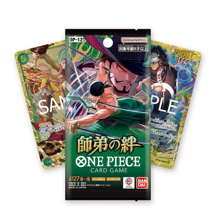 One Piece Card Game Legacy of the Master OP-12 Japanese booster pack with Jewelry Bonney SEC OP12-118 and Bartholomew Kuma SEC OP12-119 Japanese chase cards behind