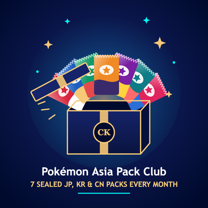 Pokémon Asia Pack Club monthly subscription box opening with Japanese, Korean and Simplified Chinese booster packs