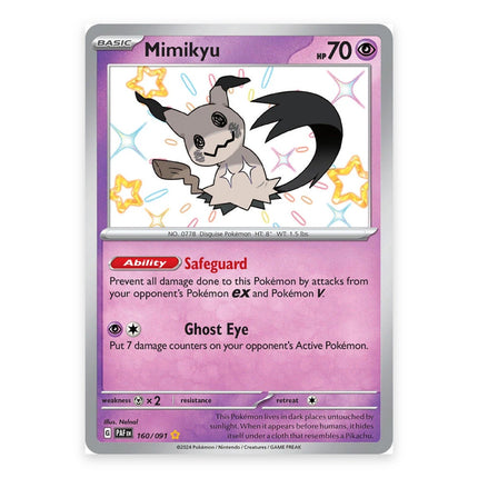 Mimikyu Shiny Rare 160, a chase card from English Pokémon TCG Paldean Fates